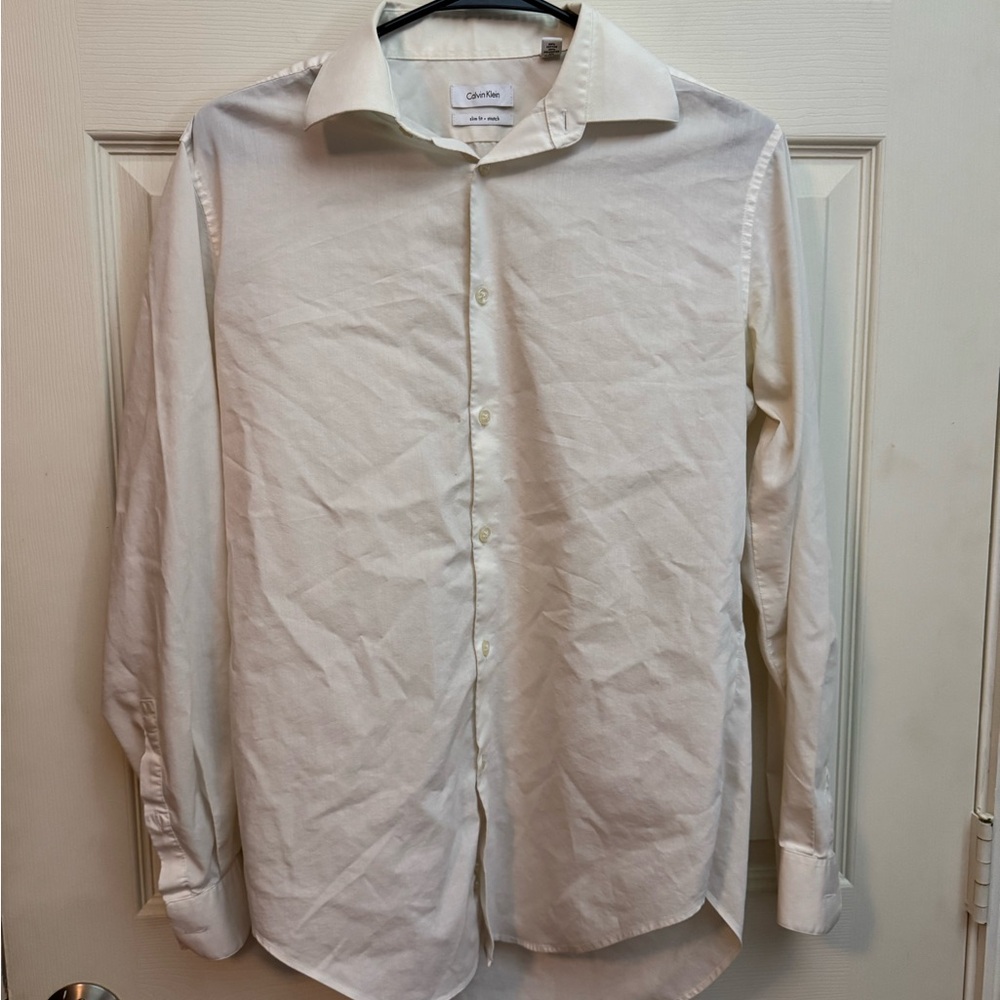 Calvin Klein White Dress Shirt with Pointed Collar